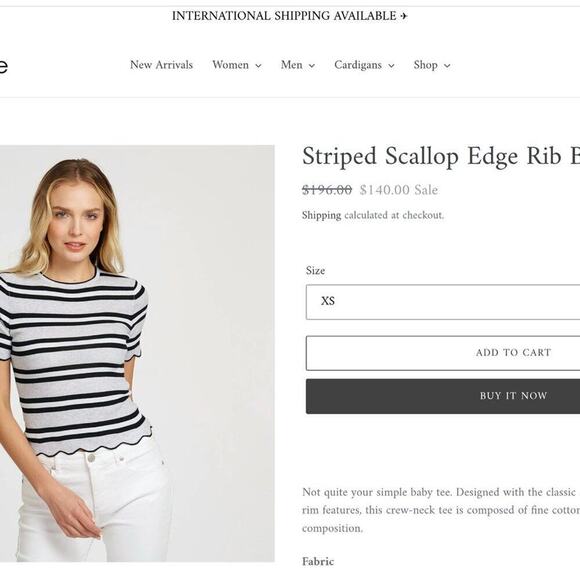 AUTUMN CASHMERE Striped Scallop Edge Ribbed Baby Tee.  Size S - Picture 4 of 13